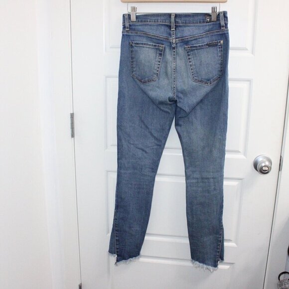 7 for all mankind Size 26 Mid Rise Skinny Raw Edge Step Hem Detail - Picture 4 of 6